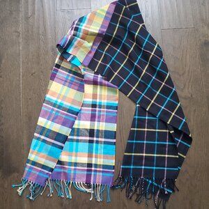 Multi-colour Check Plaid Soft Knit Scarf Long Fringed